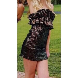 Allison & Kelly Sequin Dress Strapless Mini Sheath Ruffle Juniors Small Swiftie